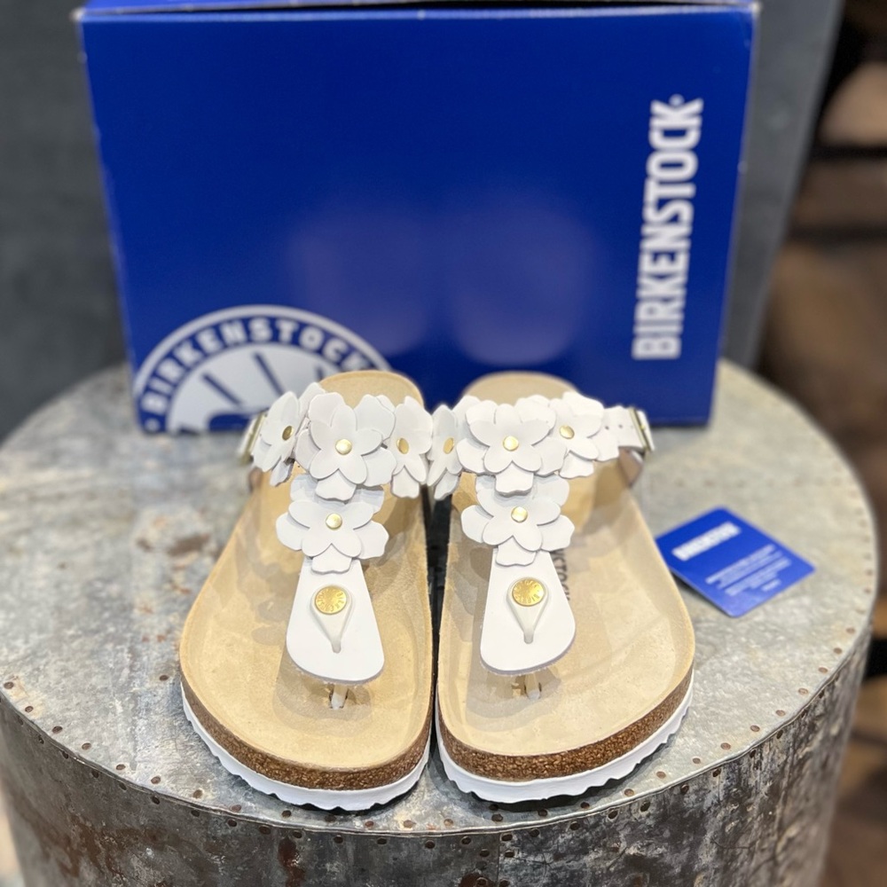 Birkenstock White Floral Gizeh Sandals